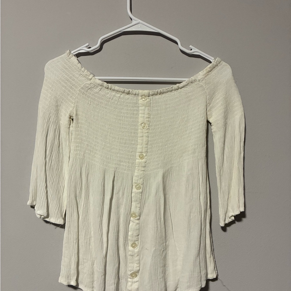Ambiance Cream Off-Shoulder Button-Front Blouse